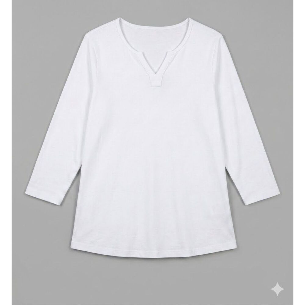 Kim Rogers Top Womens L White V Neck 3/4 Sleeve Pullover Casual Cotton - Picture 9 of 9